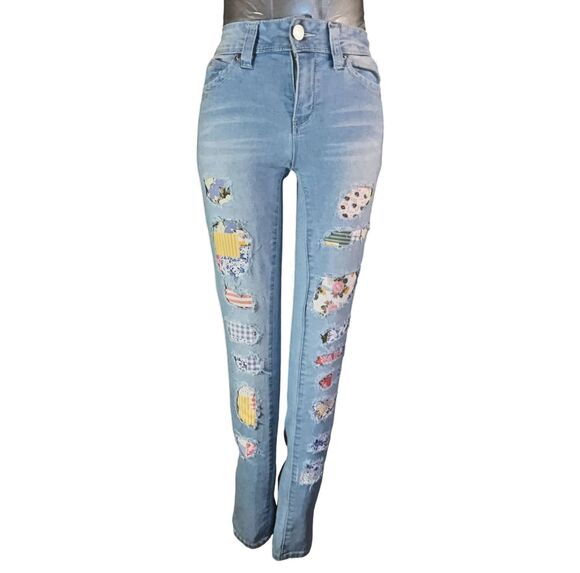 YMI Denim - YMI WannabettaButt? Jeans Women 3 Mid Rise Distressed Skinny Boho Patches W23L29